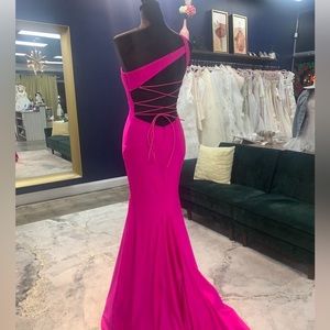 hot pink fitted full length dress